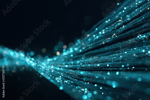 Luminous Waveform Bending Through AI Core With Particles Streaming in Navy Space