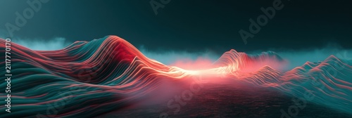 Sound Waves Converge in a Dark Atmosphere Creating a Glowing Core With Mist and Deep Perspective