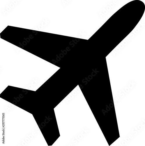 Solid black airplane vector icon for travel flight transport and tourism navigation