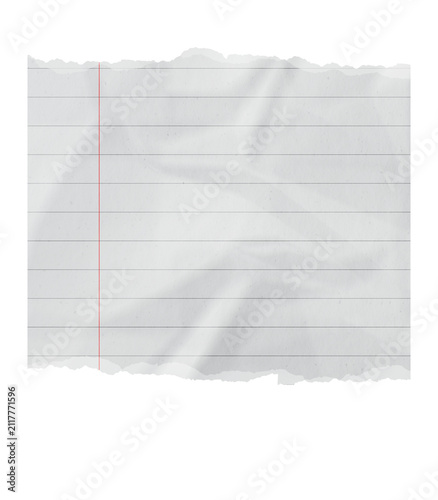 Torn crumpled lined notebook paper sheet piece png isolated on transparent background