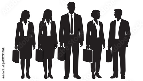Foto Five professional people standing with briefcases in a line