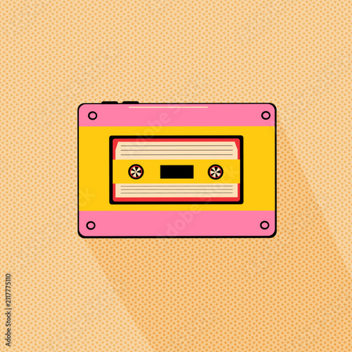 Cassete Tape y2k technology vintage electronics hand drawn illustration colorful 80s 90s nostalgia vector