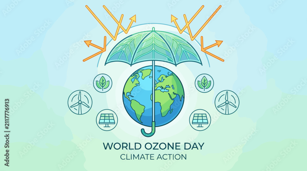 Fototapeta premium Ozone protection and climate action with umbrella.