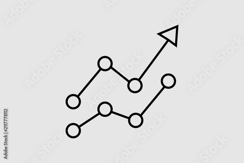 A minimalist black-and-white line-art illustration set against a plain light gray background. The image features two parallel line graphs with an upward trend.