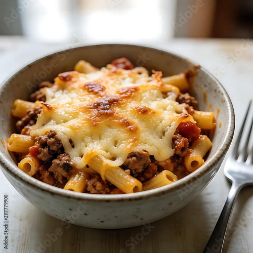 Pasta, navy-style, horns, minced meat, spices, seasoning.