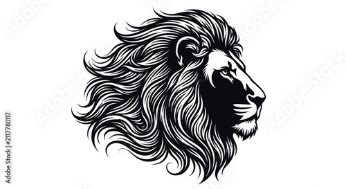 Fotografía Lion head illustration detailed linework and monochrome style