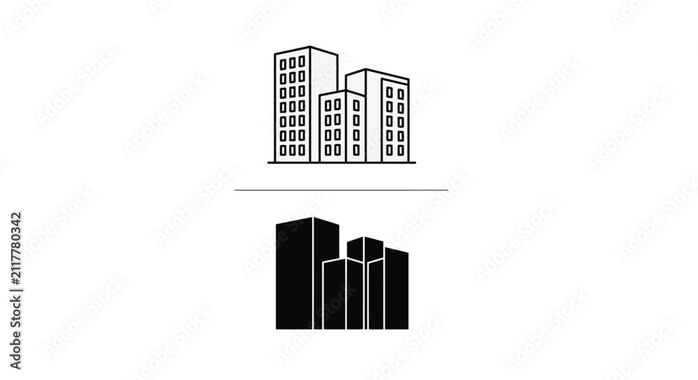 Obraz premium Building silhouettes black and white linear vector illustration