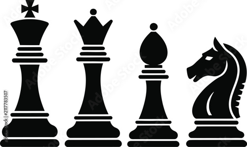 Bild auf Leinwand Classic Chess Piece Silhouette Vector Illustration Featuring King, Queen, Bishop