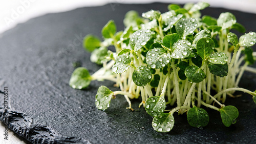 Microgreen Sprouts Macro Detail with Dew Drops