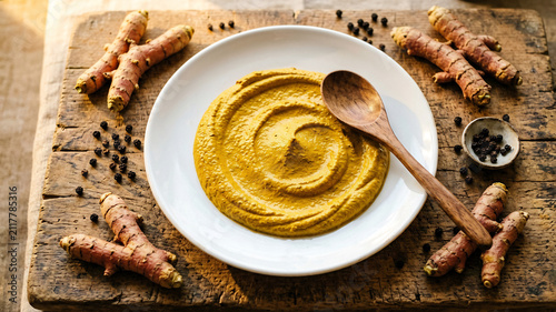 Turmeric Golden Paste Swirl with Peppercorns in Bowl