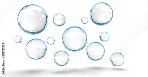 Floating transparent soap bubbles isolated on white background with transparent isolated floating