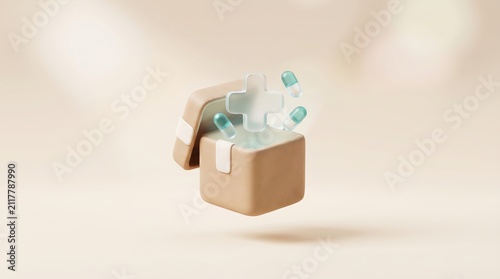 3D rendered illustration of an open cardboard delivery box with packing elements, e-commerce and shipping concept icon