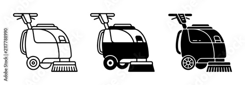 Floor Scrubber Icons, Commercial Cleaning Equipment Vector Set, Janitorial Machine Graphics, Maintenance Tools Collection