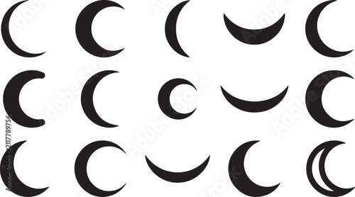 black crescent moon phases on white background
