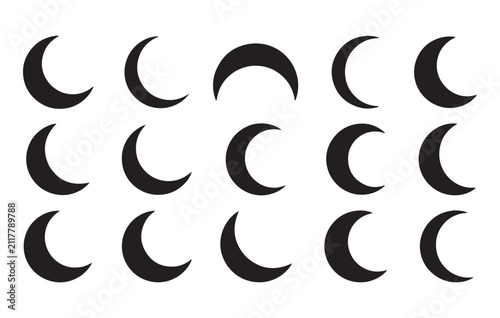 black crescent moon phases on white background for astronomy or lunar cycle design