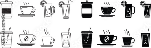 Collection of minimalist vector icons for drinks and hot beverages
