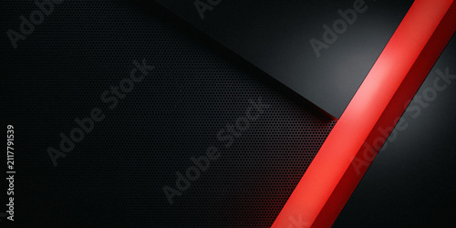 Abstract Geometric Pattern With Red Accent Dark Metallic Texture And Angular Shapes