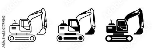 Konstfotografi Excavator Icons Set, Construction Vehicle Vector Graphics, Heavy Machinery Symbo