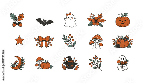 Halloween themed illustrations with orange and black autumnal elements