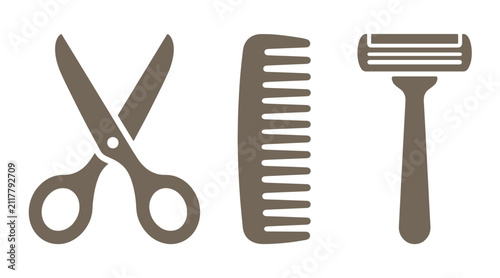 Set of barber and grooming icons with scissors comb razor scissors grooming hairdresser equipment barbershop cosmetic accessory professional instrument barbering