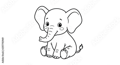 Obraz na plátně Baby Elephant Line Art Illustration On White Background