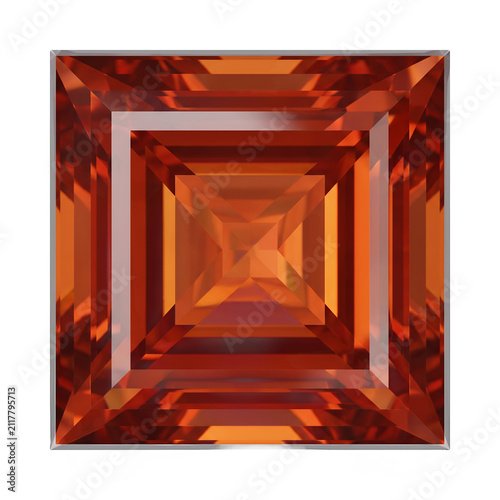 Fiery copper red princess cut fire opal stone with brilliant step cut facets and warm reflections isolated on pure transparent background graphic element
