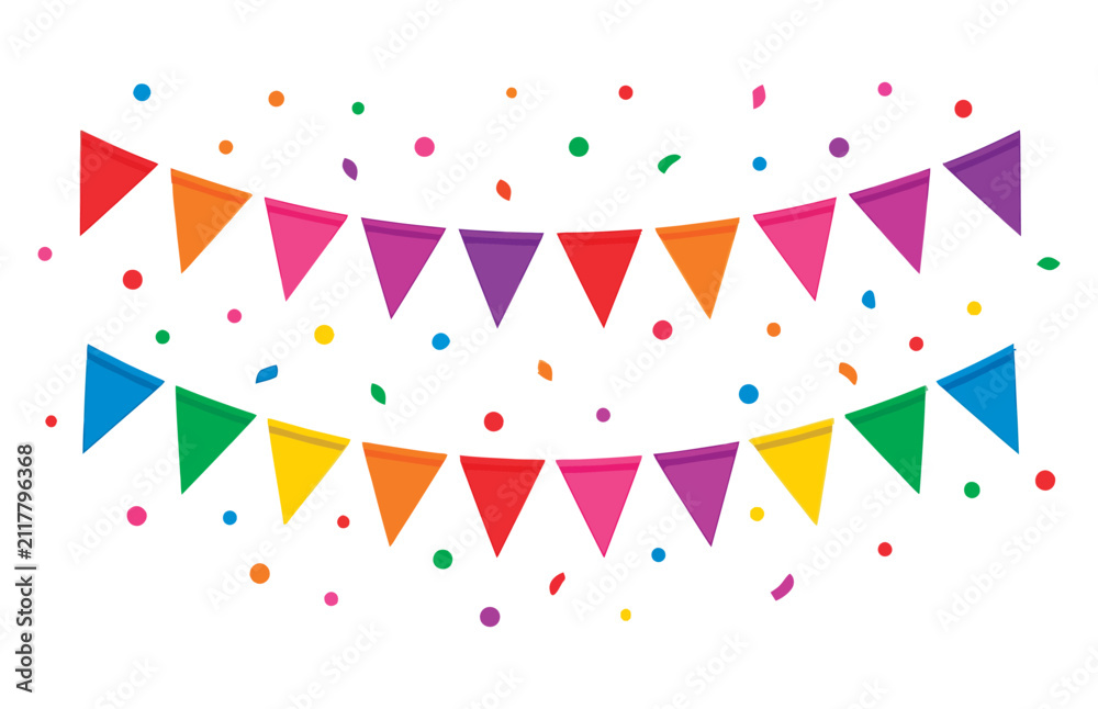 Obraz premium Vibrant Party Bunting Flags and Confetti for Celebrations