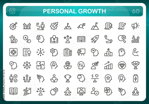 Personal growth icon set. Editable icon set. Professional and modern icon pack collection illustration for self improvement progress success goals habit.
