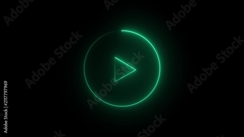 Glowing neon shine play button sign with neon circle animation. Neon glowing play button icon on the black background. ment color neon icon. 4k animation motion video..