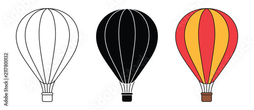 Colorful hot air balloons in different styles and designs featuring vibrant travel, adventure, festival, and celebration illustrations.