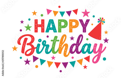 Colorful Happy Birthday Party Celebration Vector Illustration
