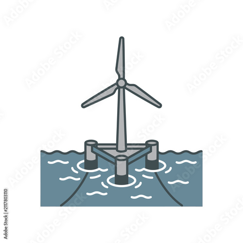 Offshore wind turbine in deep ocean water.