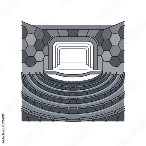Modern theater auditorium with honeycomb wall pattern.