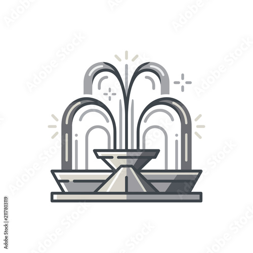 Multi-tiered garden water fountain line art icon.