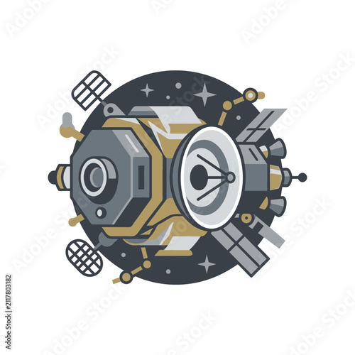 Detailed space satellite icon with solar panels.