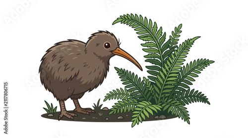 Brown Kiwi Bird Standing Profile.