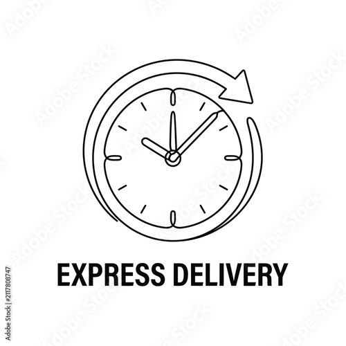 Foto Clock face with circular arrow outline a black and white line style delivery sym