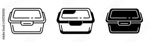 Takeaway Food Containers Set, Disposable Lunch Boxes, Food Packaging Icons, Black and White Vector Graphics