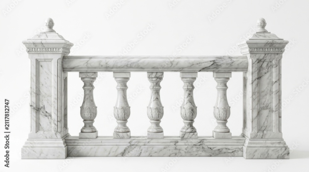 Fototapeta premium Classic white marble balustrade railing isolated on white background