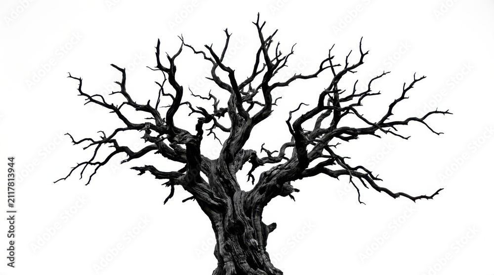 Fototapeta premium Old leafless tree silhouette isolated on white background
