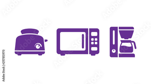 Set of kitchen appliance icons including toaster microwave and coffee maker with appliance microwave breakfast electronics household equipment illustration background