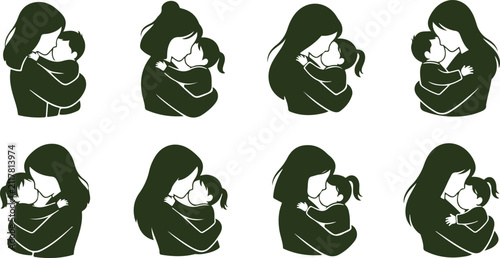 Collection of mothers holding babies in various tender and affectionate poses for emotional and family content