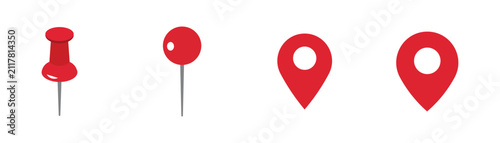 фотографія Red map pin pushpin and location marker icon set isolated on white background fo