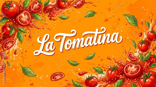 La Tomatina Festival Banner with Playful Typography and Tomatoes