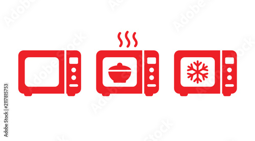 Microwave oven kitchen appliance set showing heating and defrost functions with microwave appliance snowflake illustration electric preparation isolated equipment