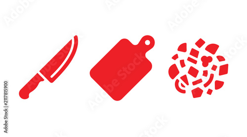 Chef kitchen preparation tools: knife cutting board chopped ingredients with ingredients preparation utensils culinary preparing equipment chopping gastronomy technique