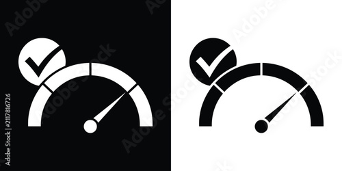 Canvastavla Performance Meter Icon: A set of simple, modern icons representing a performance meter or gauge with a checkmark, indicating optimal performance or completion