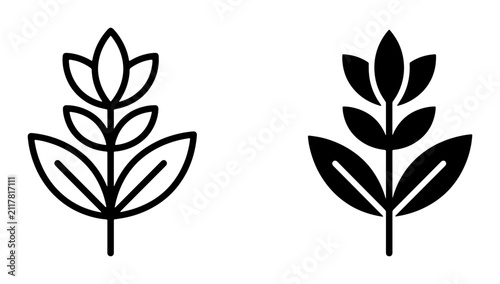 Minimalist Botanical Icons, Outline and Solid Fill Plant Graphics, Simple Floral Vector Elements for Nature and Wellness Designs