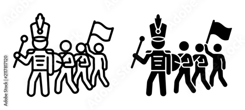 Marching Band Icons, Drum Major and Flag Bearers, Parade Procession, Vector Graphics
