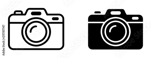 Camera Icons: Simple Line Art and Solid Black Vector Graphics for Photography and Imaging Concepts